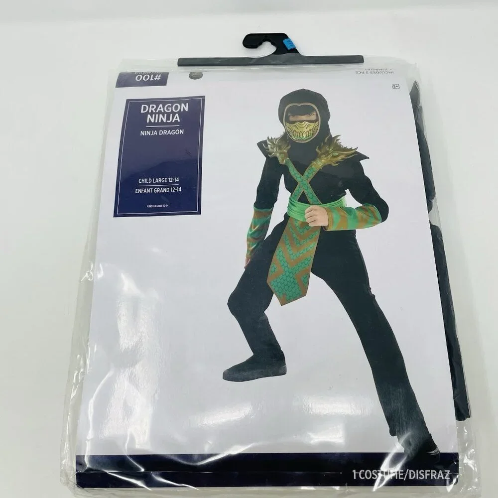 Dragon Ninja Youth Child Boys Size Large 12-14 Halloween Dress Up Costume Black - Picture 2 of 8